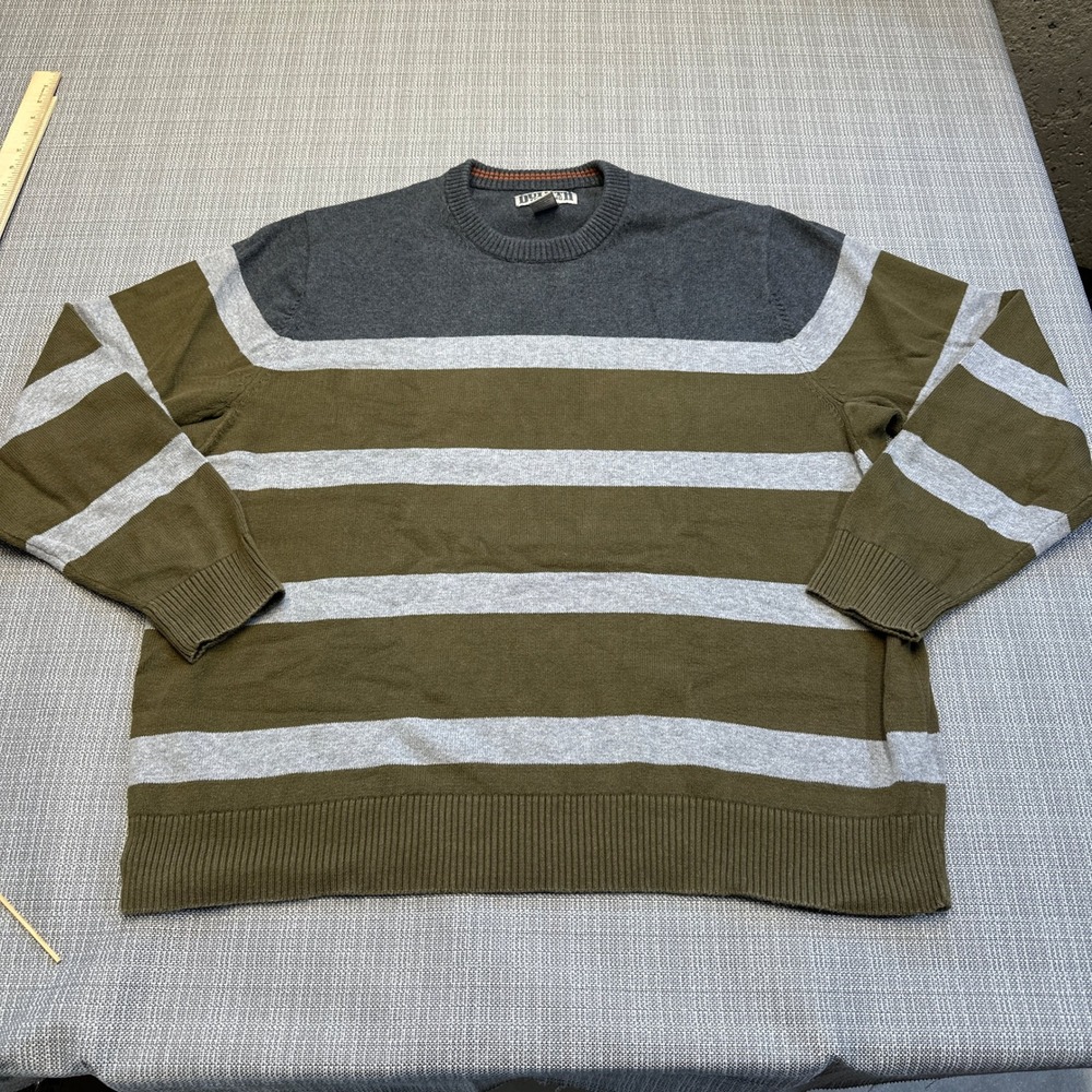 Duluth Trading Striped Crewneck Sweater Mens XL Strongarm Olive Gray
